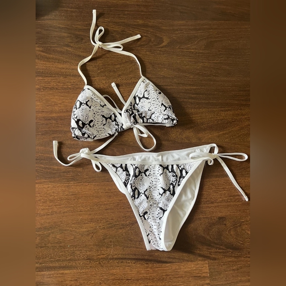 Black and White Snake Print Bikini